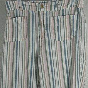 Cato Pants Womens M Pastel Multi Stripe Linen Blend Elastic Waist Casual Relaxed